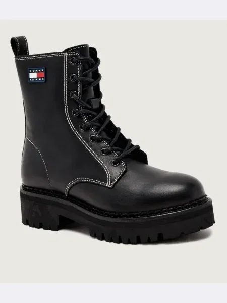 Tommy Jeans De piele botine cu platformă negru
