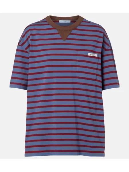 Tricou Prada cu dungi din jerseu albastru