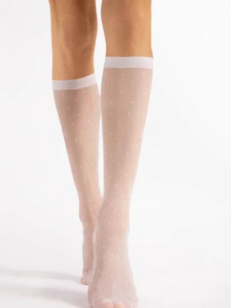 Капроновые гольфы в горошек 15 den білі