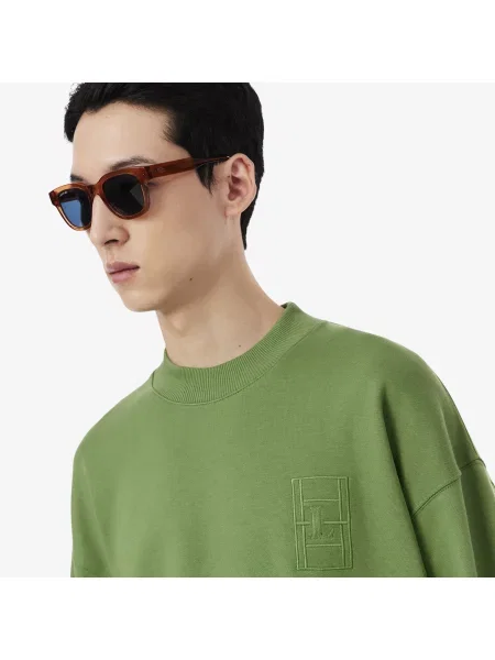 Lacoste Bluza Z Okrągłym Dekoltem Loose Fit zielona