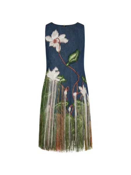 Rochie mini Oscar De La Renta cu franjuri de costum mini albastru