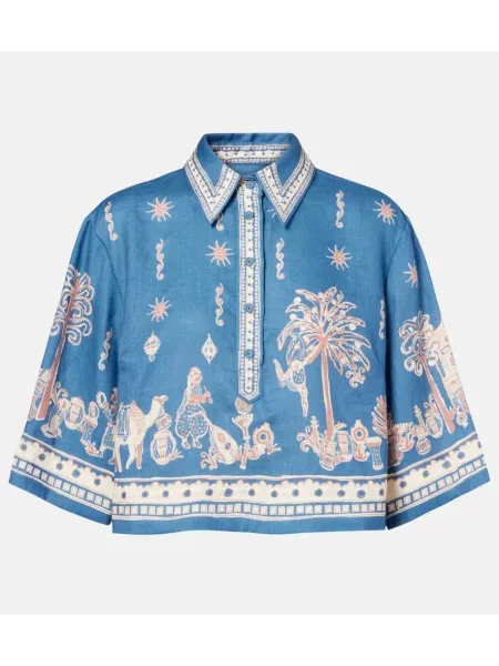 Cropp cămașă Alemais de in cu imagine albastru