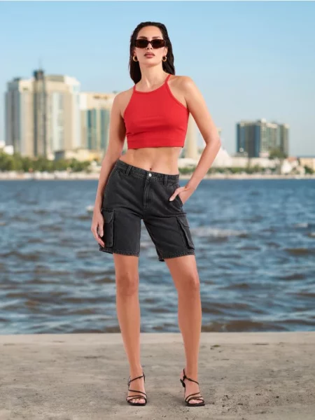 Джинсові шорти з потертостями сірий