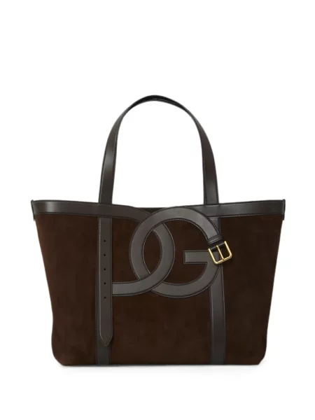 Geantă shopper Dolce & Gabbana din piele de căprioară cu cataramă maro