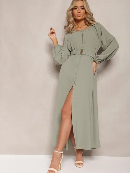 Rochie Închis Maxi Lejeră cu și cu Cataramă Metalică Ferian verde