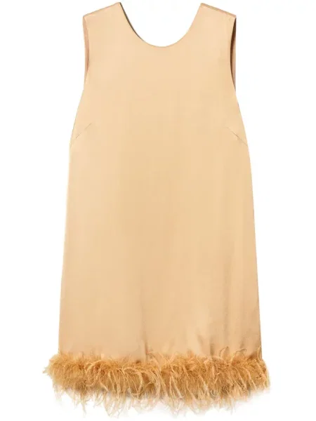 Rochie Twinset din satin cu pene portocaliu