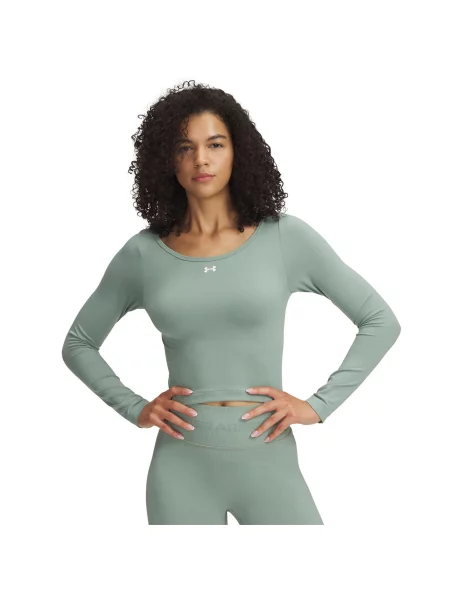 Tričko Under Armour Vanish Seamless LS Tee Silica Green/ White XL bílé