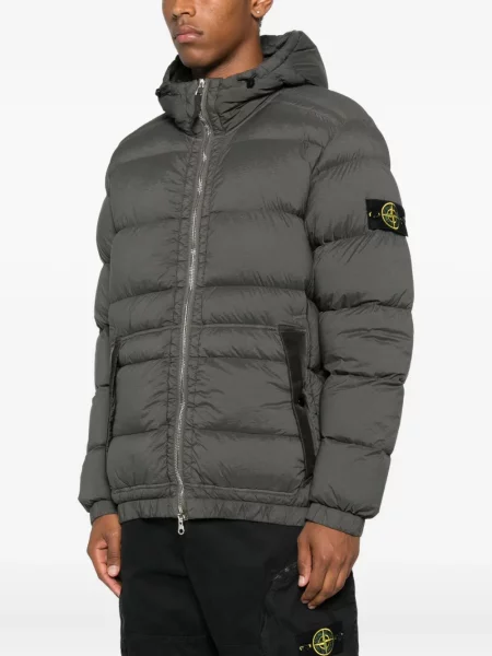Geacă cu puf Stone Island cu glugă cu strasuri gri