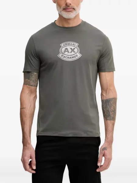 Тениска Armani Exchange с принт с кръгло деколте зелено