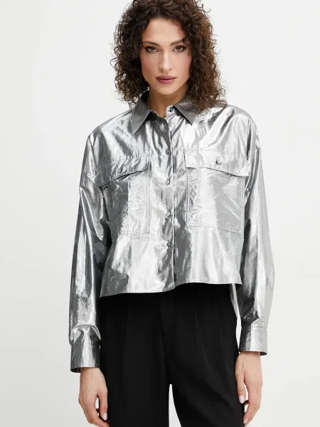 Weekend Max Mara cămașă femei cu guler clasic relaxed argintiu
