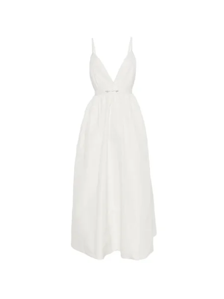 Rochie midi Maje cu decolteu în V de cristal până la genunchi alb