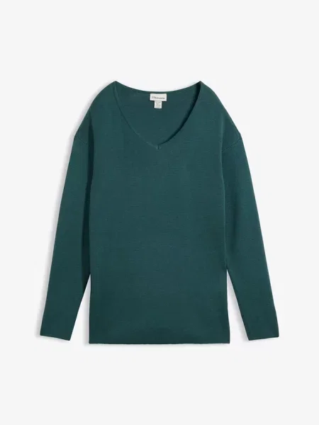 Sweter z dzianiny Milano w prążek z dekoltem w serek niebieski