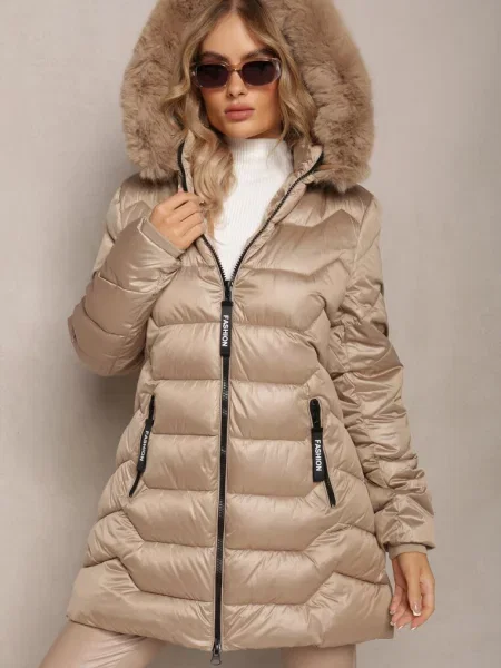 Jachetă cu și glugă cu blană artificială Danann bej