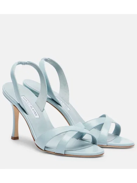 Sandale Manolo Blahnik din piele slingback albastru