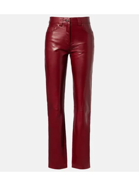 Pantaloni Khaite din piele bordo