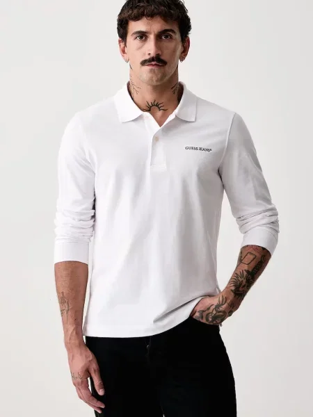 Tricou cu mânecă lungă Guess Jeans alb