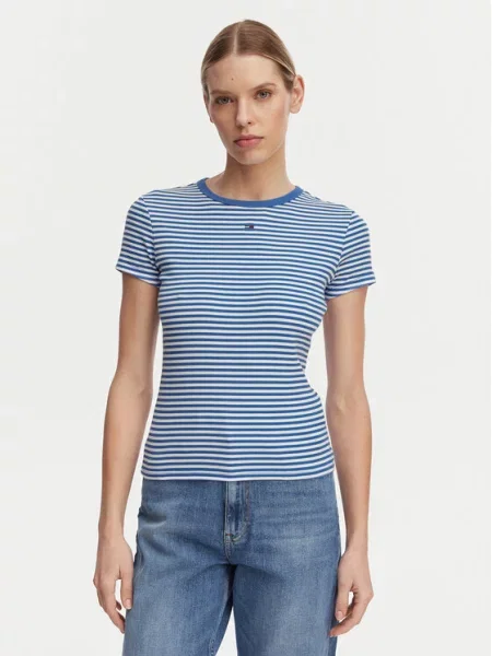 Tommy Jeans Majica ESSENTIAL mornarsko plava / kraljevsko plava bijela