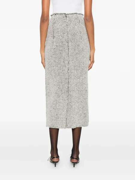 Fustă Alberta Ferretti de lână cu model herringbone gri