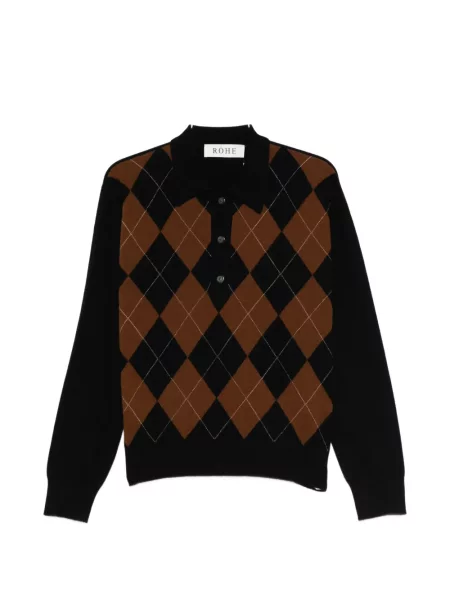 Dzianinowe polo Róhe z wzorem argyle czarne