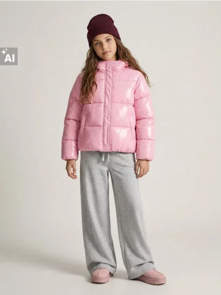 Sinsay Bunda puffer s kapucí růžová