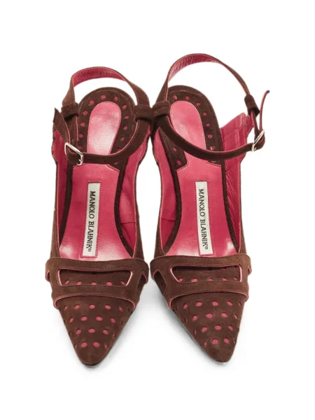 Pantofi cu toc Manolo Blahnik cu bretele maro