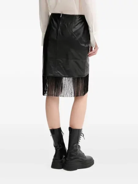 Spódnica skórzana Iro z frędzli asymetryczna do kolan czarna