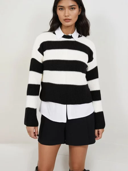 Trend Alaçatı Stili Pulover negru alb