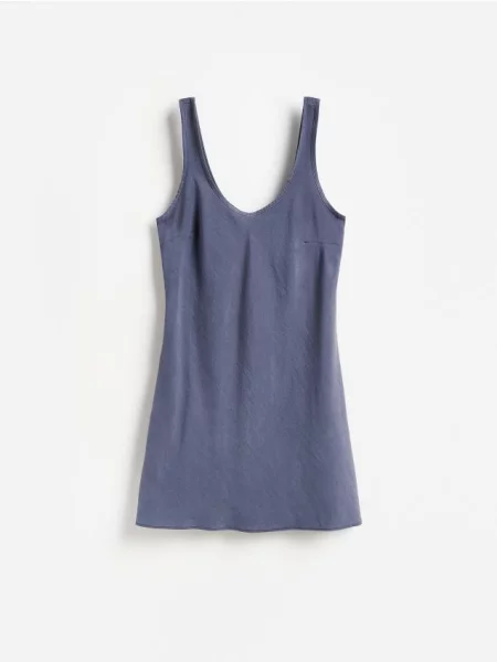 Reserved Rochie mini cu conținut ridicat de Lyocell metalizat albastru