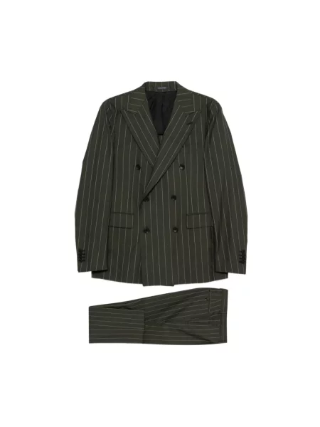 Prążkowany garnitur Tagliatore wełniany jednorzędowy zielony