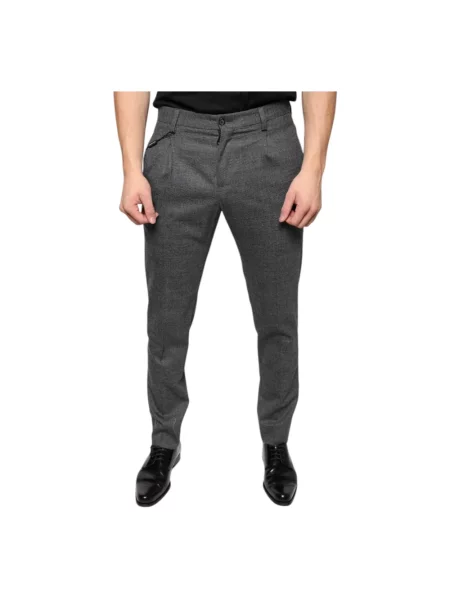 Skinny spodnie Dolce And Gabbana wełniane w kratę szare