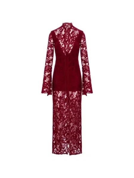 Rochie midi Manuri cu șireturi din dantelă roșu