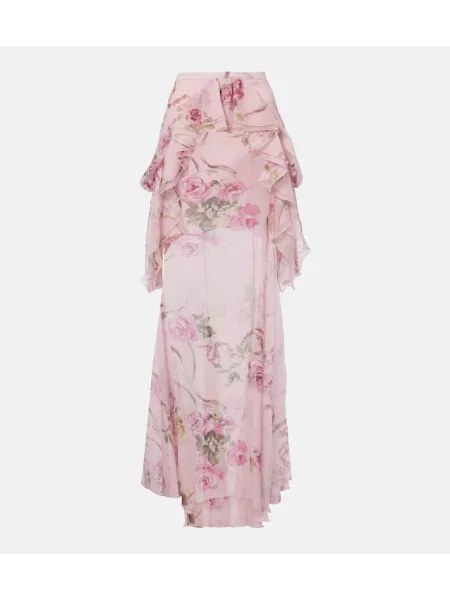 Fusta maxi Blumarine de mătase cu model floral roz