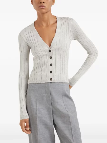 Cardigan Brunello Cucinelli cu decolteu în V gri