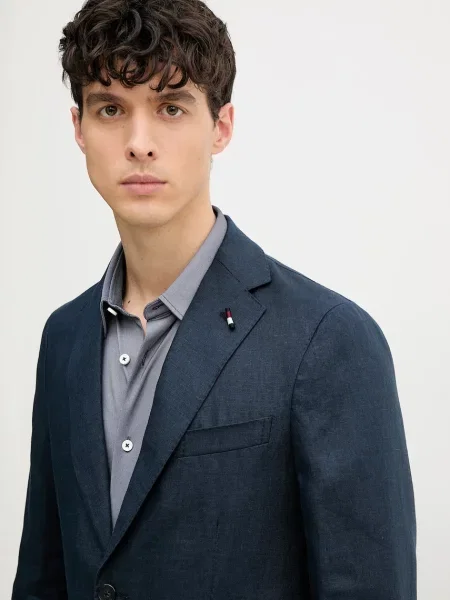 Plátěné sako Tommy Hilfiger tmavomodrá