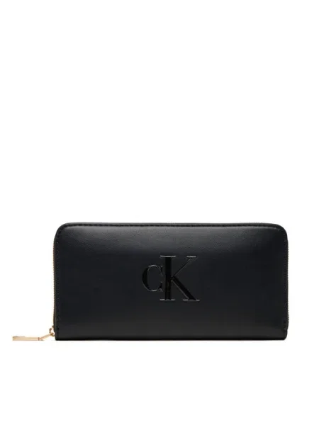 Calvin Klein Голям дамски портфейл Bold Ck Long Zip Around черен