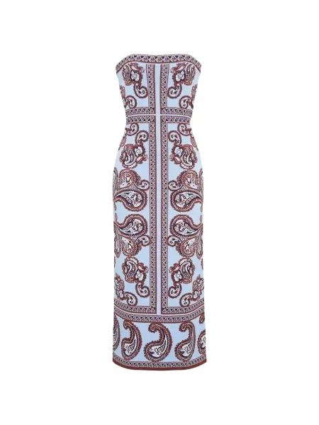 Rochie midi Cara Cara cu imagine cu model paisley fără bretele albastru