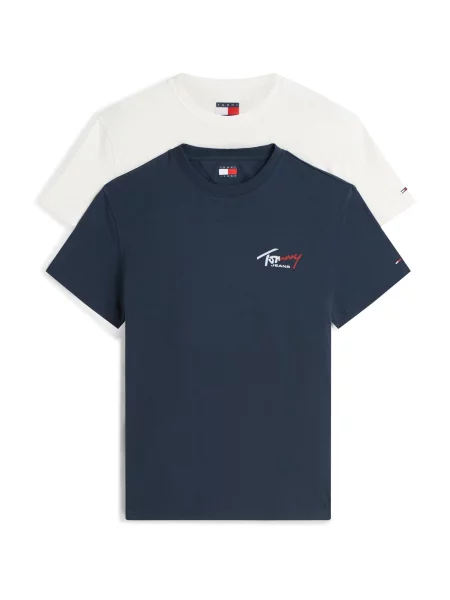 Tommy Jeans Tricou ecru / bleumarin / roşu închis alb