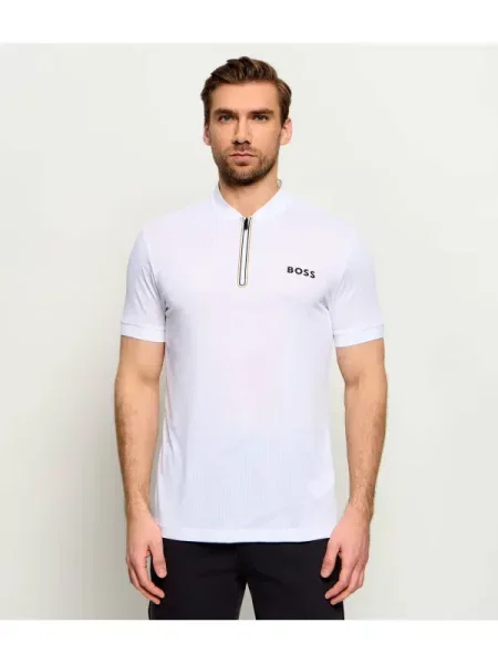 Tricou polo Boss Green stretch alb