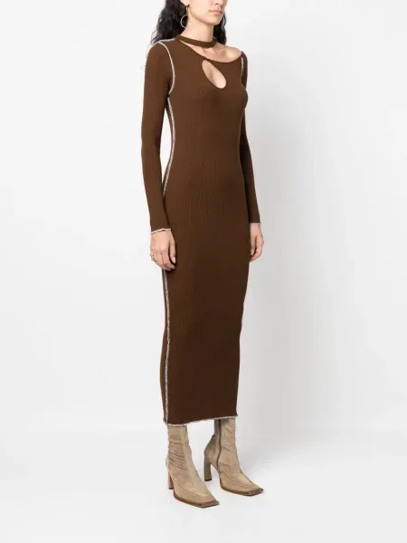 Rochie midi Julfer tricotate până la genunchi de costum maro