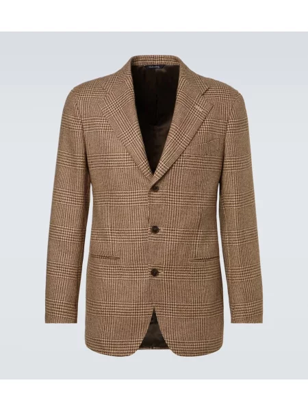 Kostkované sako Saman Amel z alpaky hnědé
