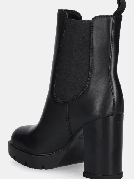 Tommy Jeans bőr csizma TJW LEATHER HEEL BOOT enyhén téliesített magassarkú fekete