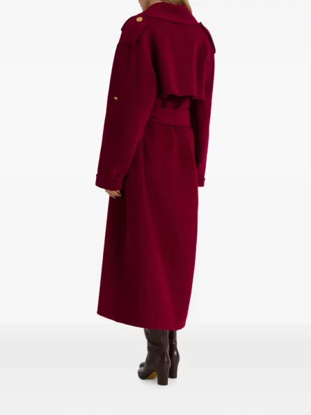 Вълнено двуредно препасан палто Alberta Ferretti червено