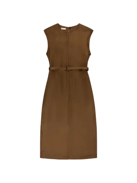 Cu centură rochie midi Glanshirt maro