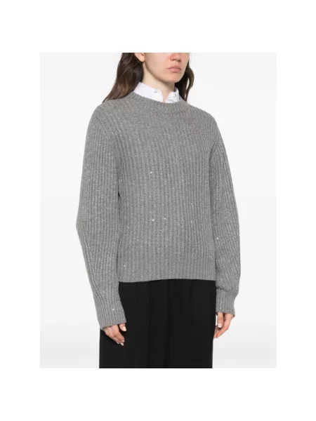 Sweter Brunello Cucinelli z cekinami wełniany szary