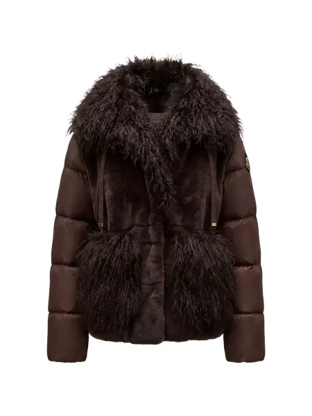 Geacă Moncler din piele de oaie maro