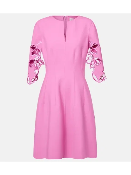 Rochie midi Oscar De La Renta cu broderie de lână până la genunchi roz