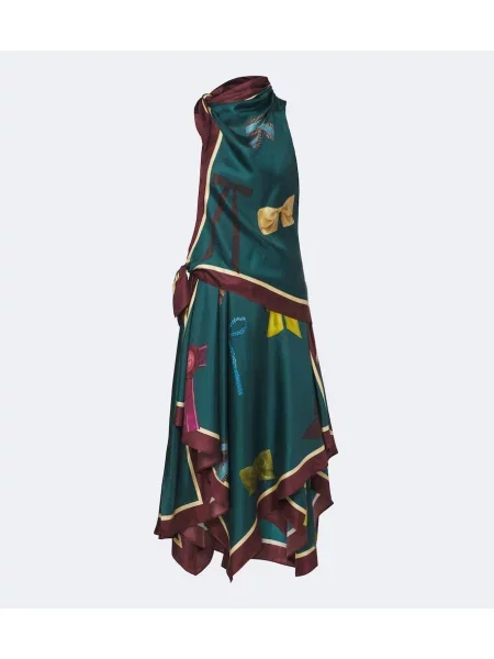 Rochie midi Alemais de mătase cu imagine verde