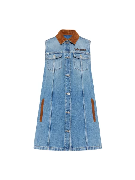 Sukienka jeansowa Versace w kształcie litery A niebieska