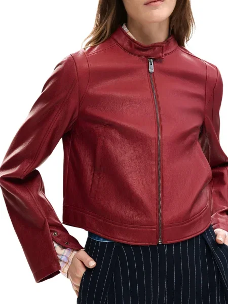 Kurtka skórzana Desigual czerwona