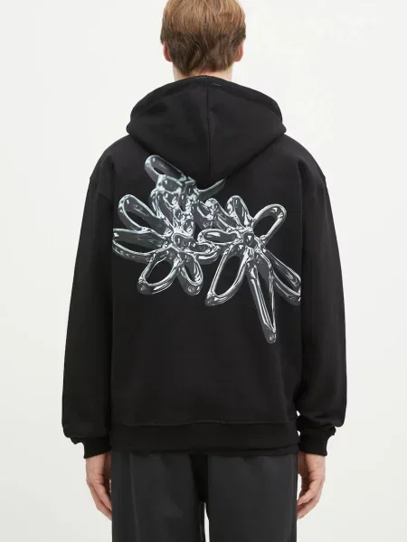 Dukserica Filling Pieces Chrome Flower za muškarce s kapuljačom bez uzorka crna